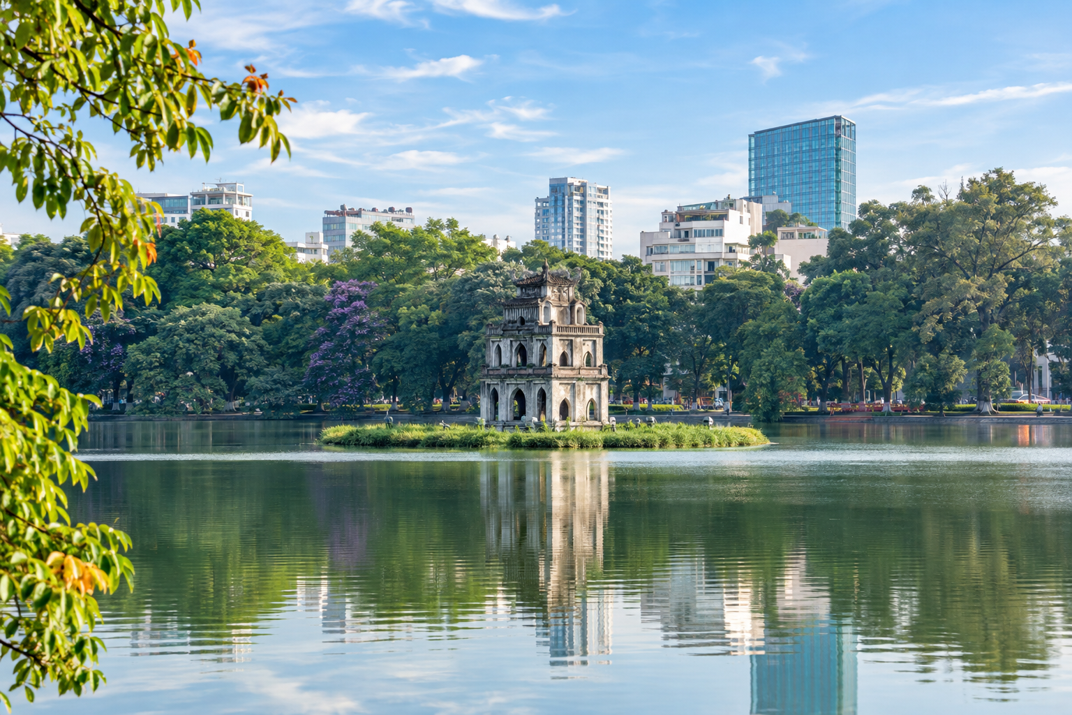 View of Hoan Kiem Lake & Ngoc Son Temple in Hanoi